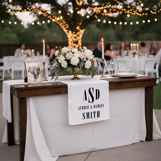 Wedding Table Runner, Personalized Couples Name Fabric Banner, Sweetheart Table Decor, Reception Sign