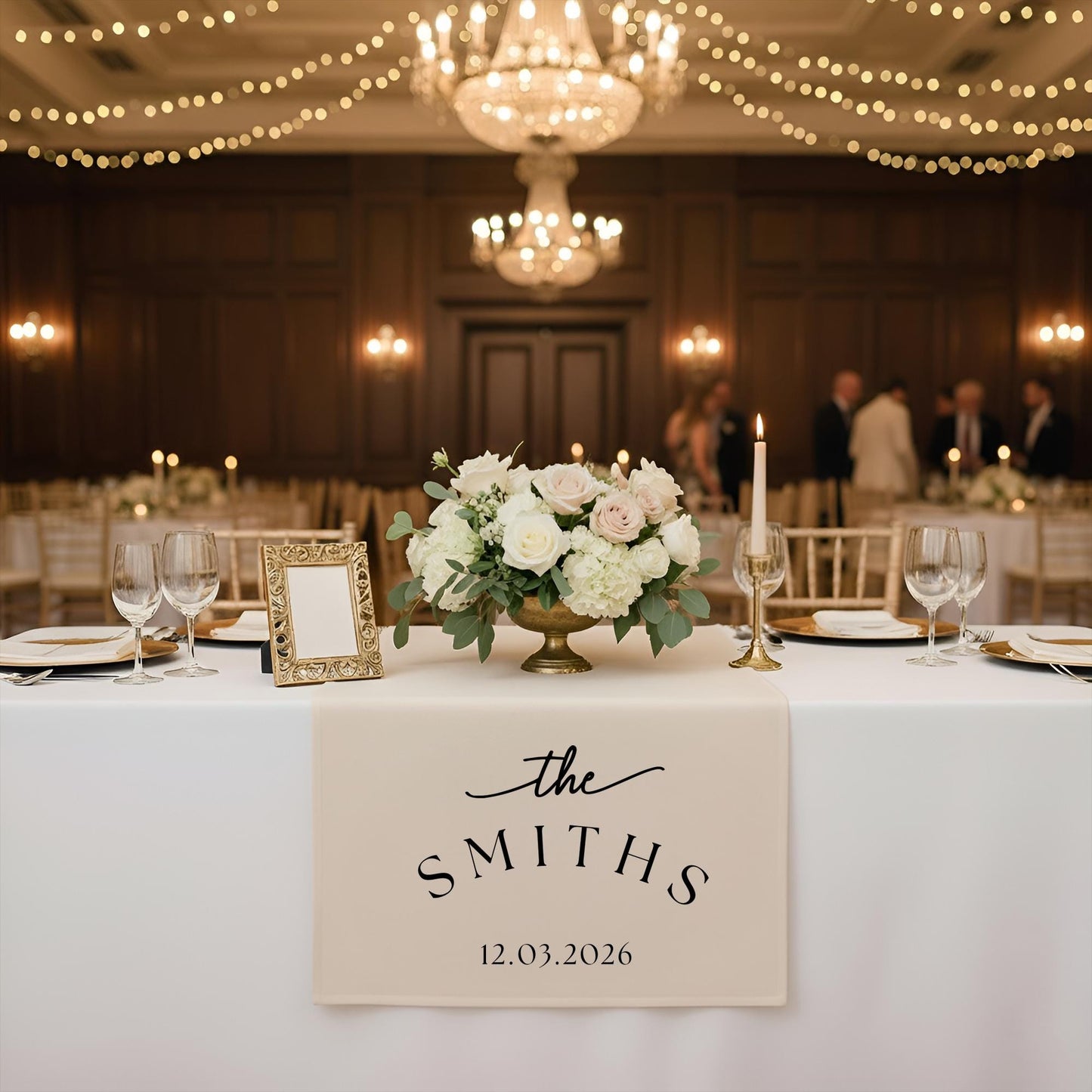 Personalized Linen-Look Wedding Table Runner, Country Farmhouse Sweetheart Decor