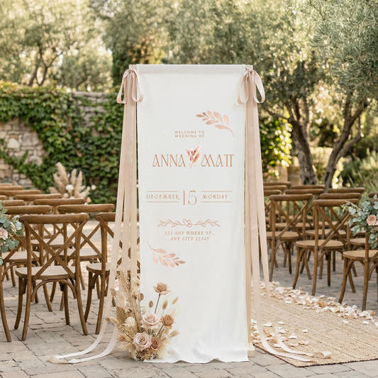 Custom Illustrated Wedding Sign, Linen Fabric Welcome Banner, Ceremony Decor