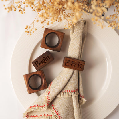 Wood Napkin Ring, Walnut Wedding Favor, Engraved Table Decor