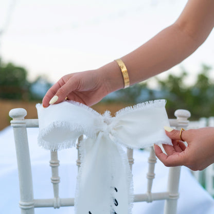 Chair Sash Wedding, Frayed Canvas or Satin, Reserved Outdoor Ceremony Decor, Personalized Sash