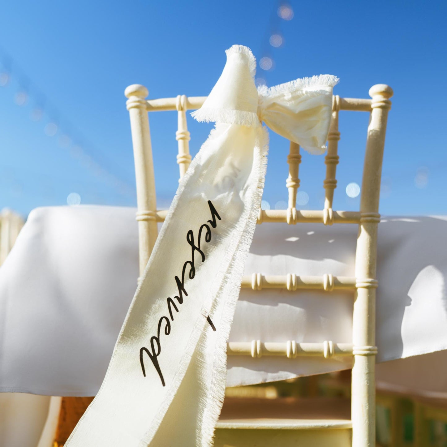 Wedding Chair Sash Set, Frayed Canvas or Satin, Personalized Reserved Seating, Ceremony Decor
