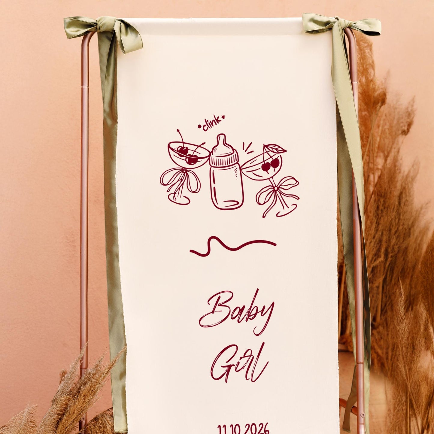 Boho Baby Shower Welcome Sign, Fabric Banner, Neutral Party Decor