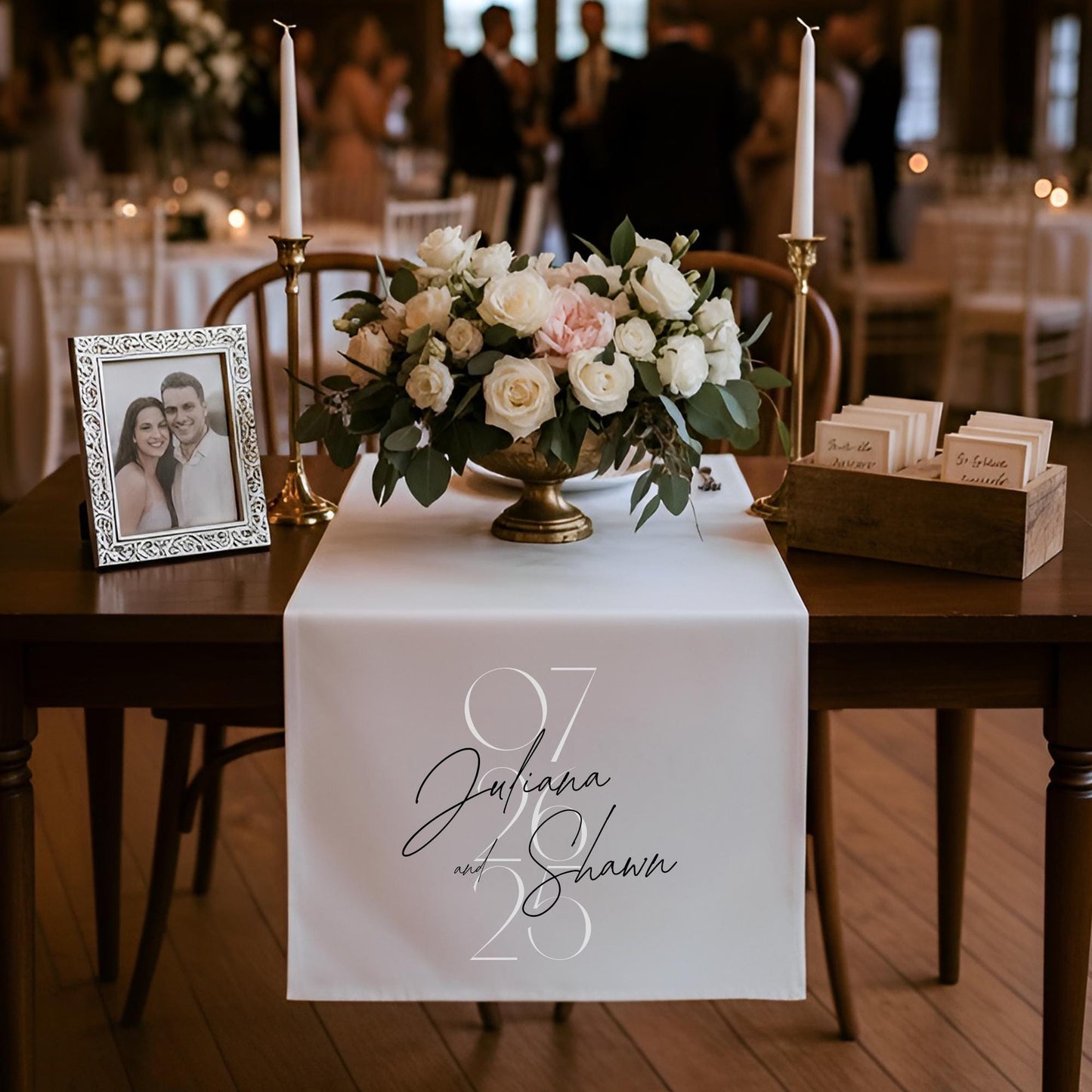 Personalized Linen-Look Wedding Table Runner, Custom Anniversary Banner, Couples Decor