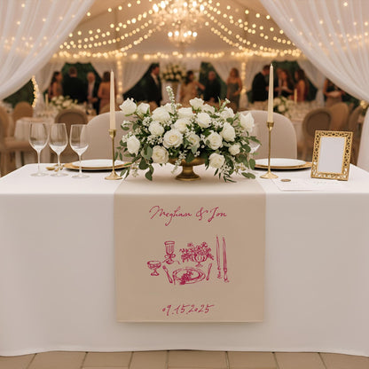 Wedding Table Runner, Personalized Couples Name Fabric Banner, Sweetheart Table Decor, Reception Sign
