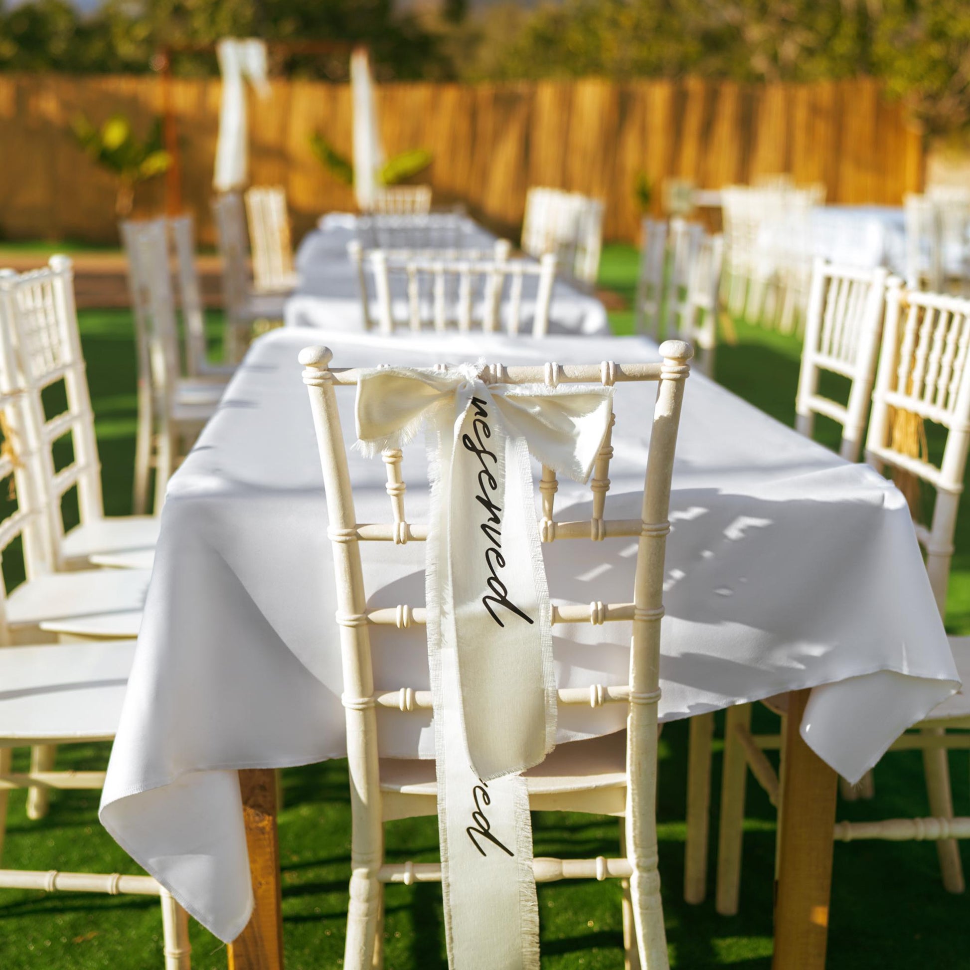 Wedding Chair Sash, Frayed Edge Canvas or Satin, Personalized Rustic Boho Ceremony Decor