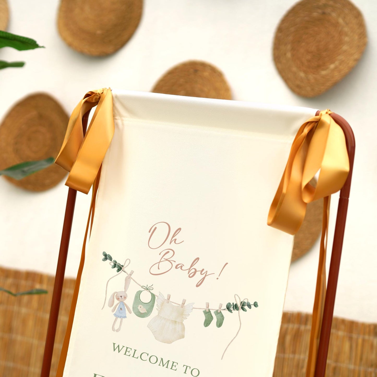 Neutral Baby Shower Welcome Sign, Fabric Banner, Nursery Decor