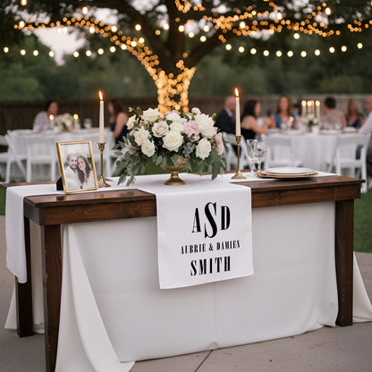 Wedding Table Runner, Personalized Couples Name Fabric Banner, Sweetheart Table Decor, Reception Sign