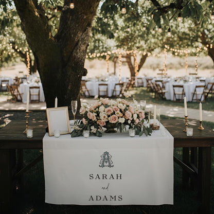 Personalized Pampas Linen Wedding Runner, Custom Calligraphy Banner, Boho Sweetheart Decor