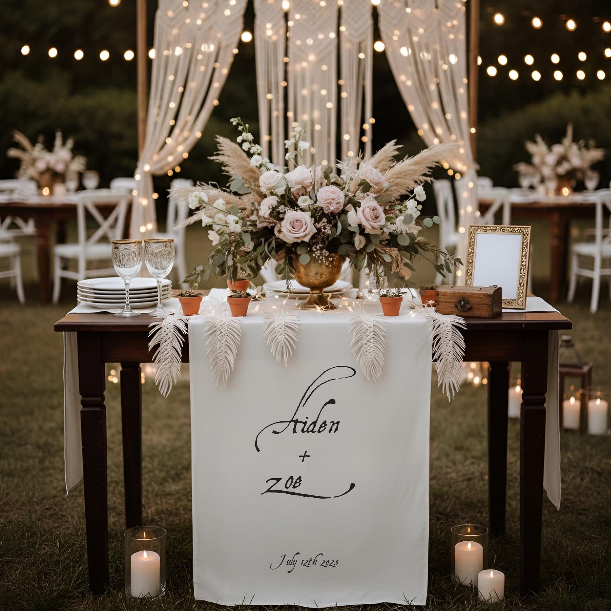 Wedding Table Runner, Personalized Couples Name Fabric Banner, Sweetheart Table Decor, Reception Sign