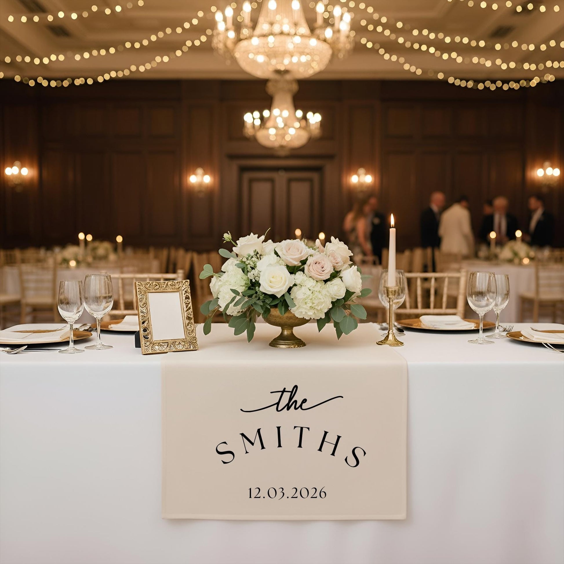 Personalized Linen-Look Wedding Table Runner, Country Farmhouse Sweetheart Decor