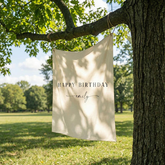 Birthday Banner, Personalized Fabric Party Sign, Outdoor Boho Celebration Backdrop