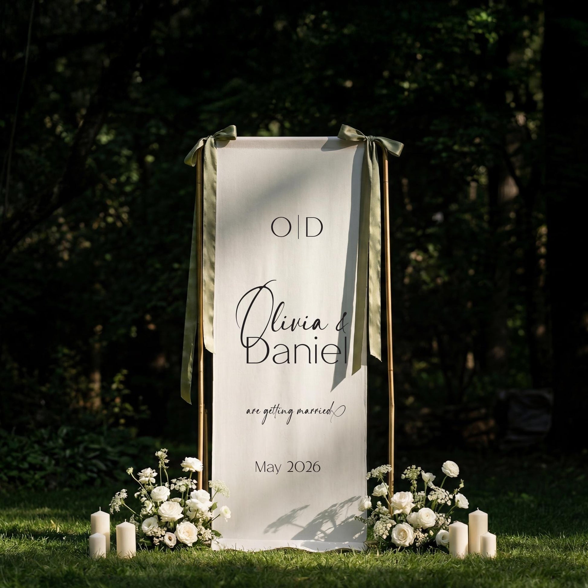 Minimalist Wedding Welcome Sign, Linen Fabric Banner, Modern Ceremony Decor