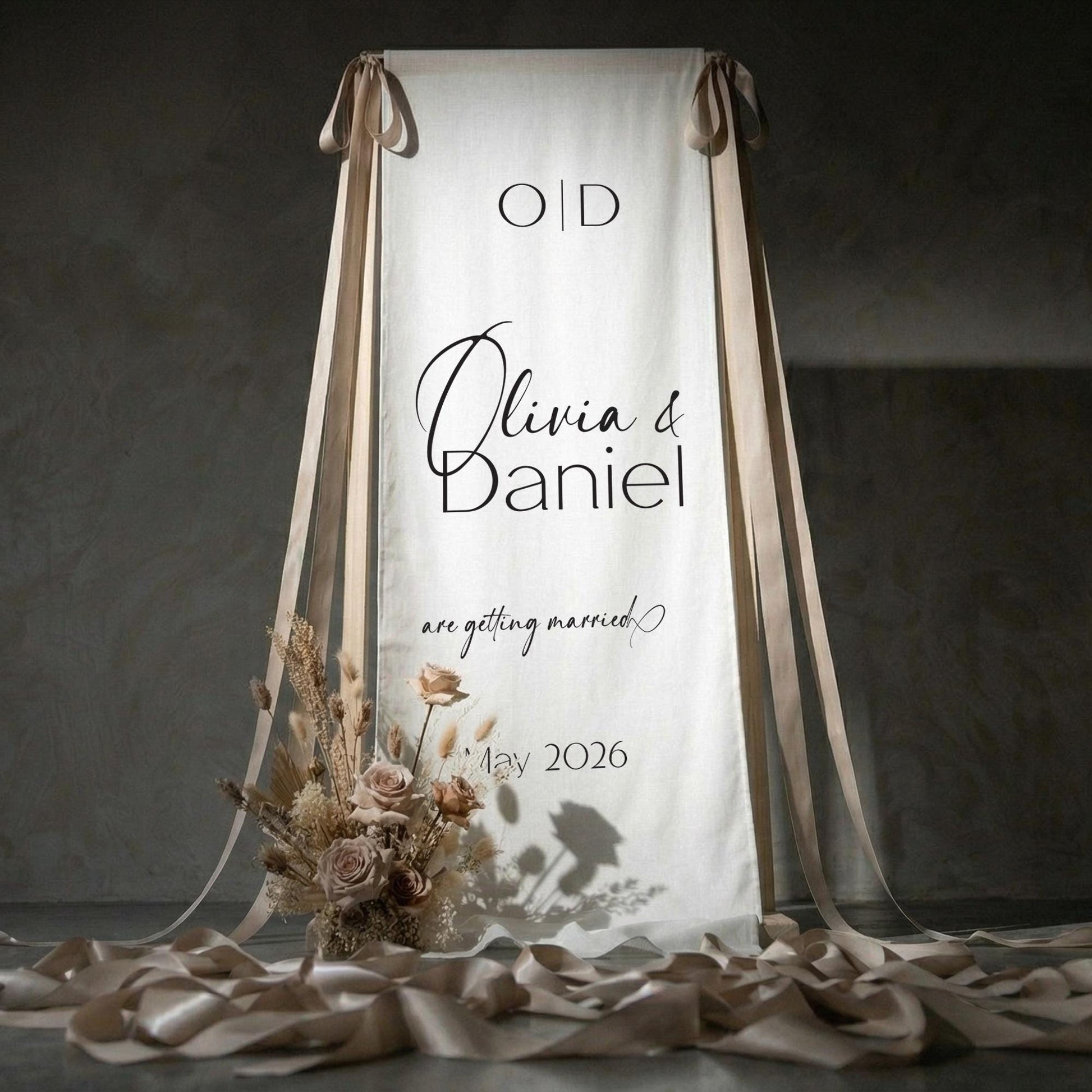 Boho Wedding Welcome Sign, Linen Fabric Banner, Garden Ceremony Decor