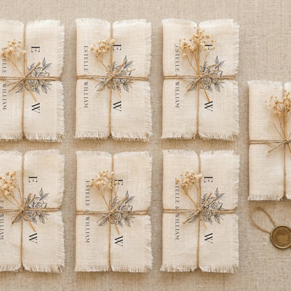 Custom Venue Illustration Wedding Invitation, Linen Frayed Edge Italian Card, Personalized Tuscan Stationery