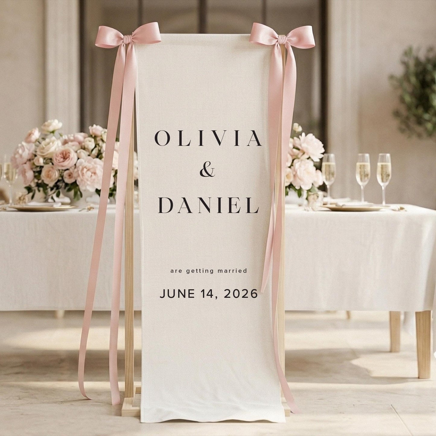 Minimalist Wedding Welcome Sign, Linen Fabric Banner, Modern Ceremony Decor
