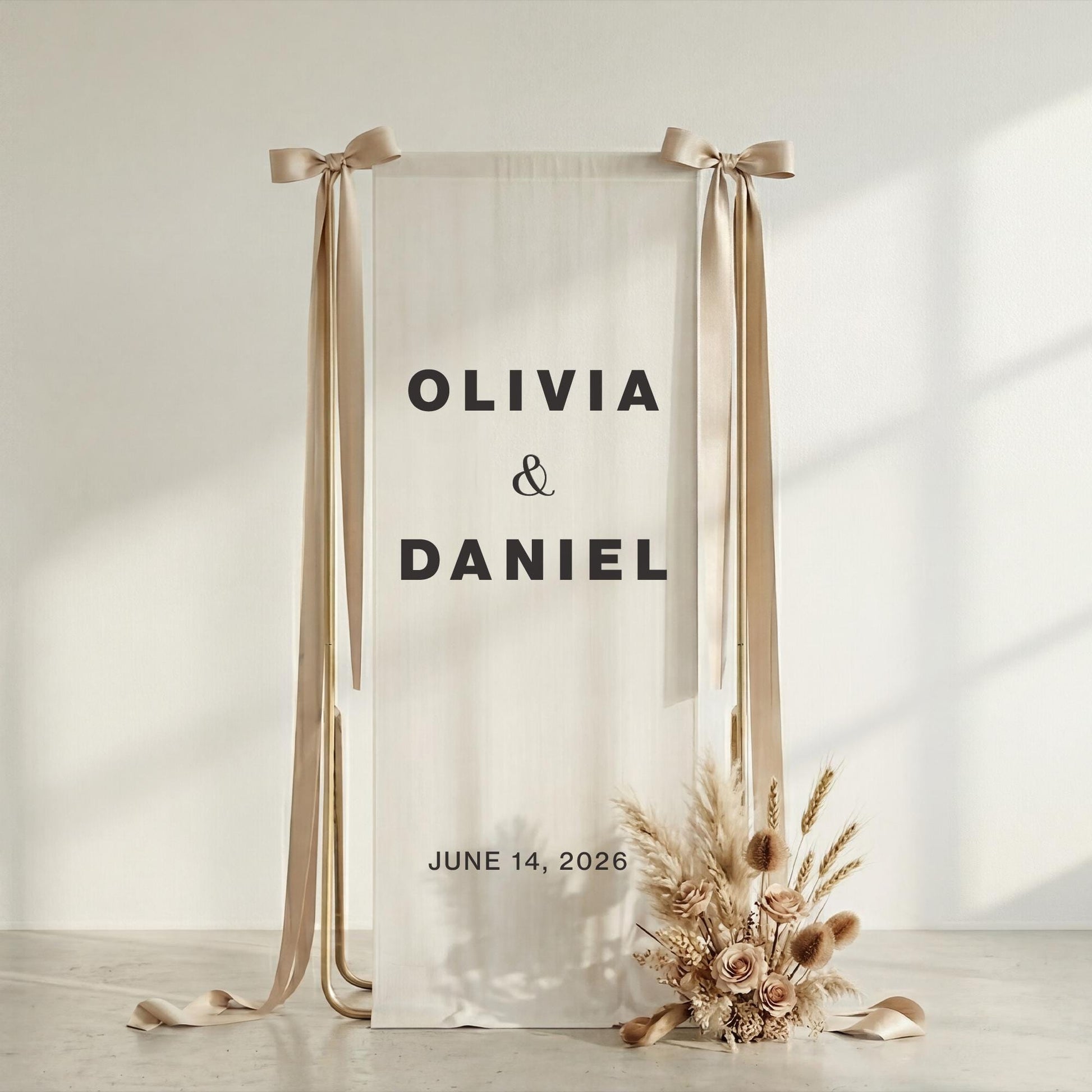 Neutral Wedding Welcome Sign, Linen Fabric Banner, Minimal Bridal Decor