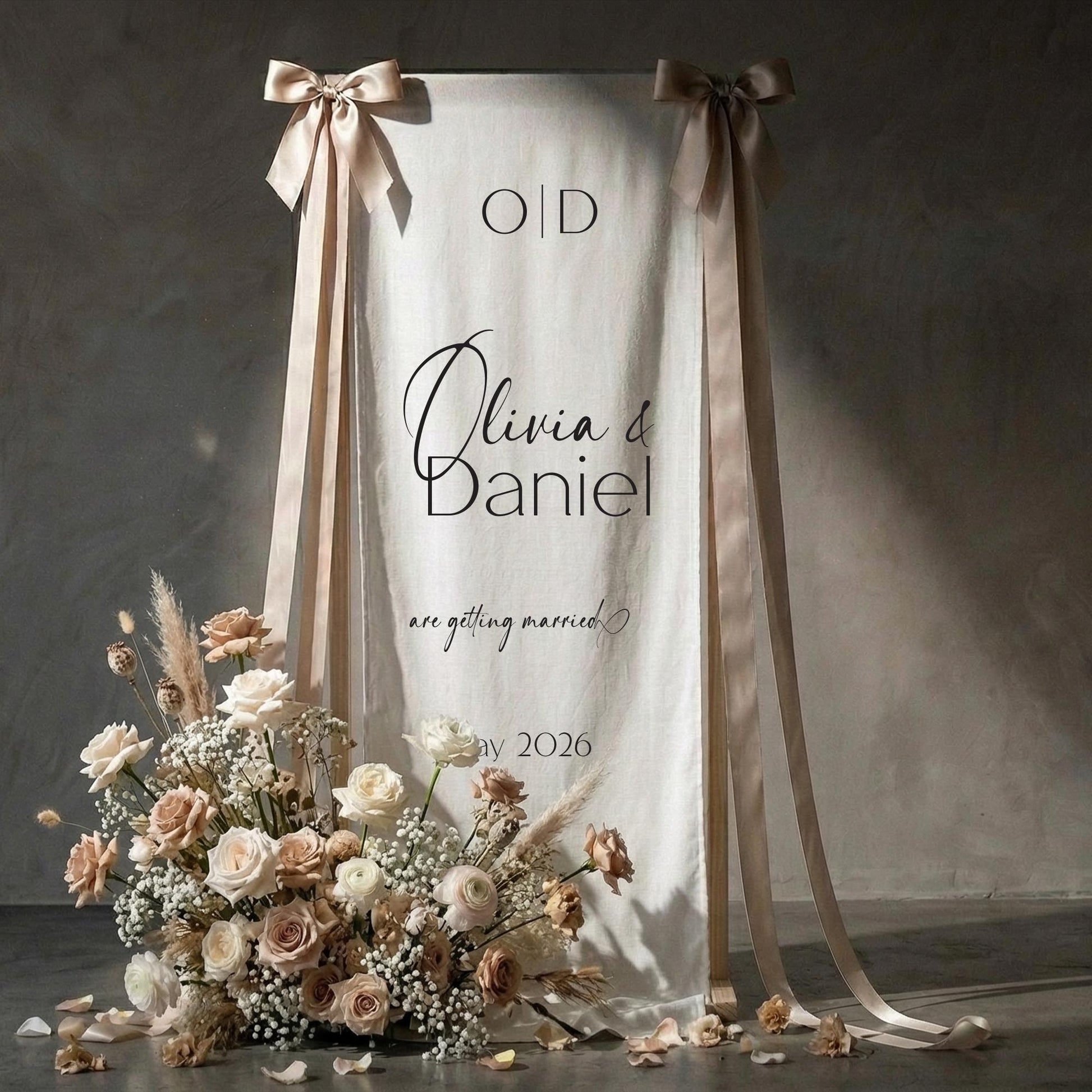 Linen Wedding Welcome Sign, Classic Fabric Ceremony Banner, Elegant Entrance Decor