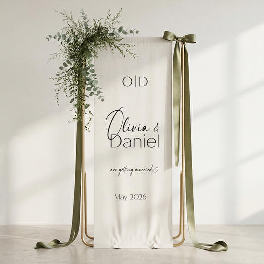Elegant Wedding Welcome Sign, Linen Fabric Banner, Minimal Ceremony Decor