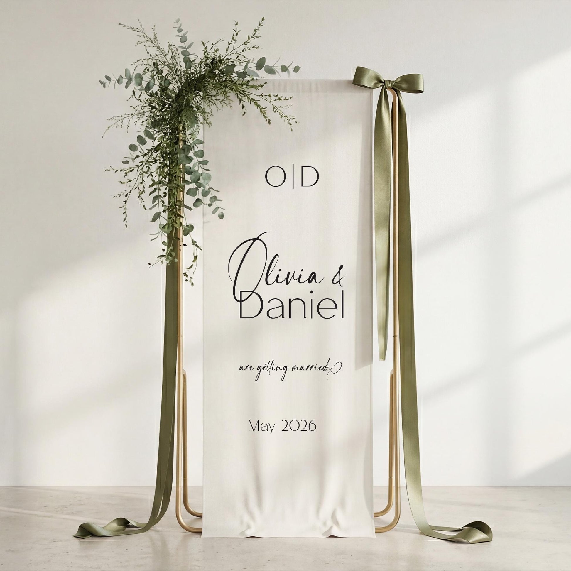 Elegant Wedding Welcome Sign, Linen Fabric Banner, Minimal Ceremony Decor