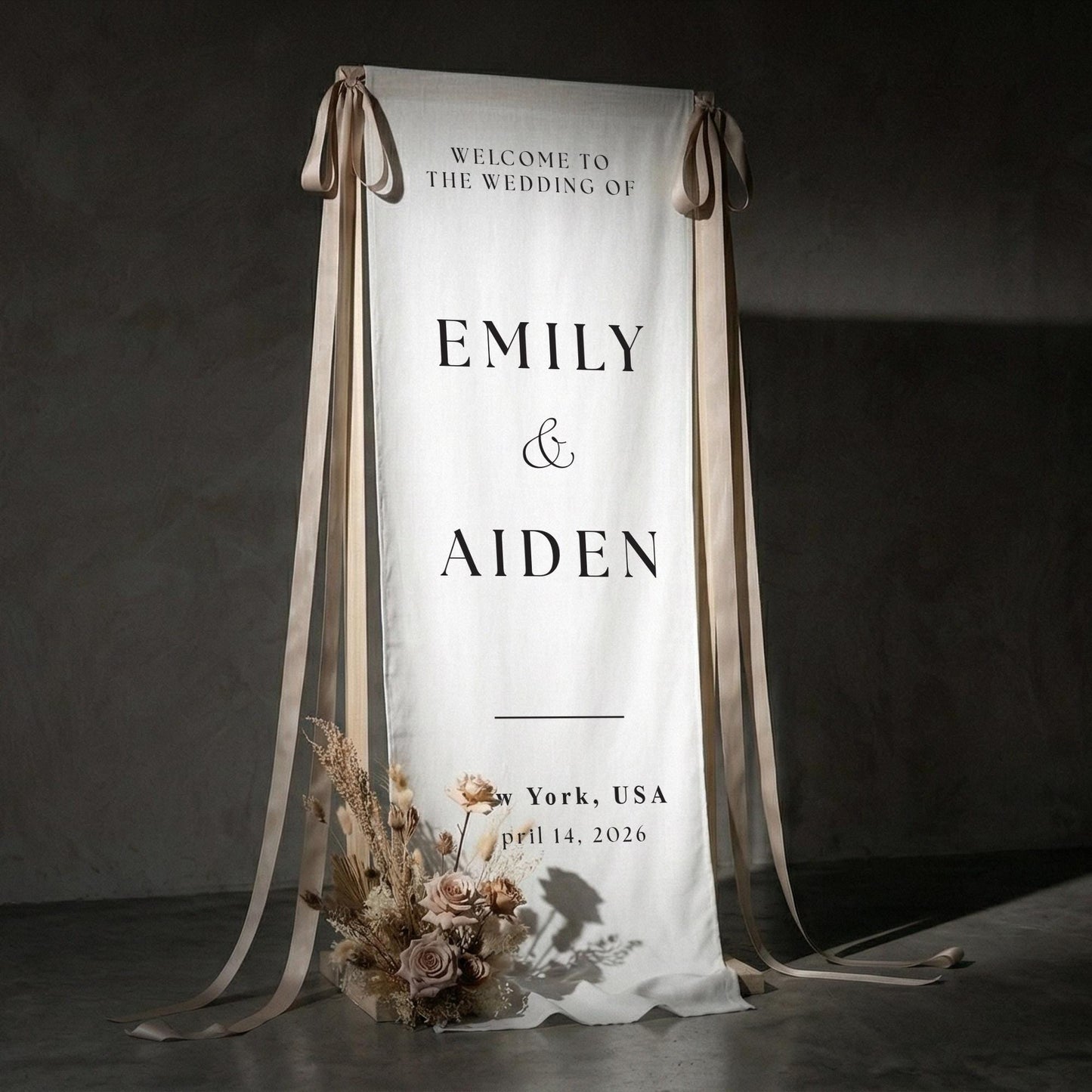 Custom Illustrated Wedding Sign, Linen Fabric Welcome Banner, Ceremony Decor