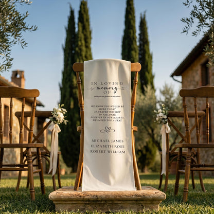 Personalized Photo Memorial Wedding Sign, Italian Linen Banner, Tuscan Chair Decor