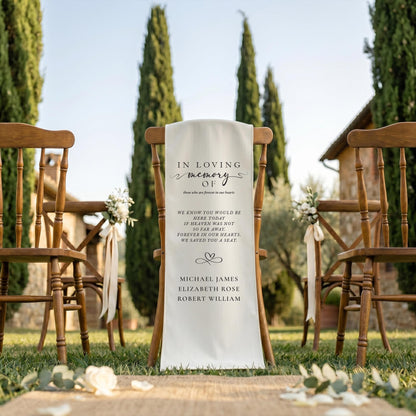 Personalized Photo Memorial Wedding Sign, Italian Linen Banner, Tuscan Chair Decor