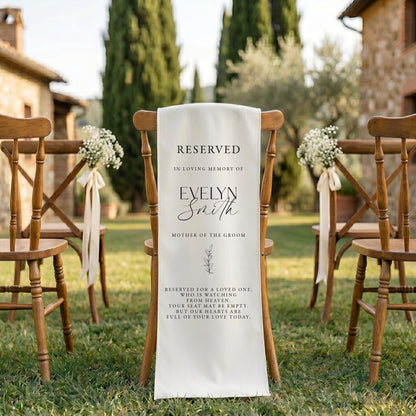 Personalized Linen Memorial Wedding Chair Banner, Tuscan Aisle Decor Tribute