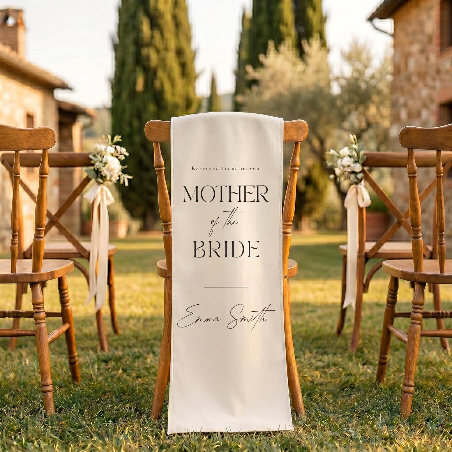 Personalized Photo Memorial Wedding Sign, Italian Linen Banner, Tuscan Chair Decor