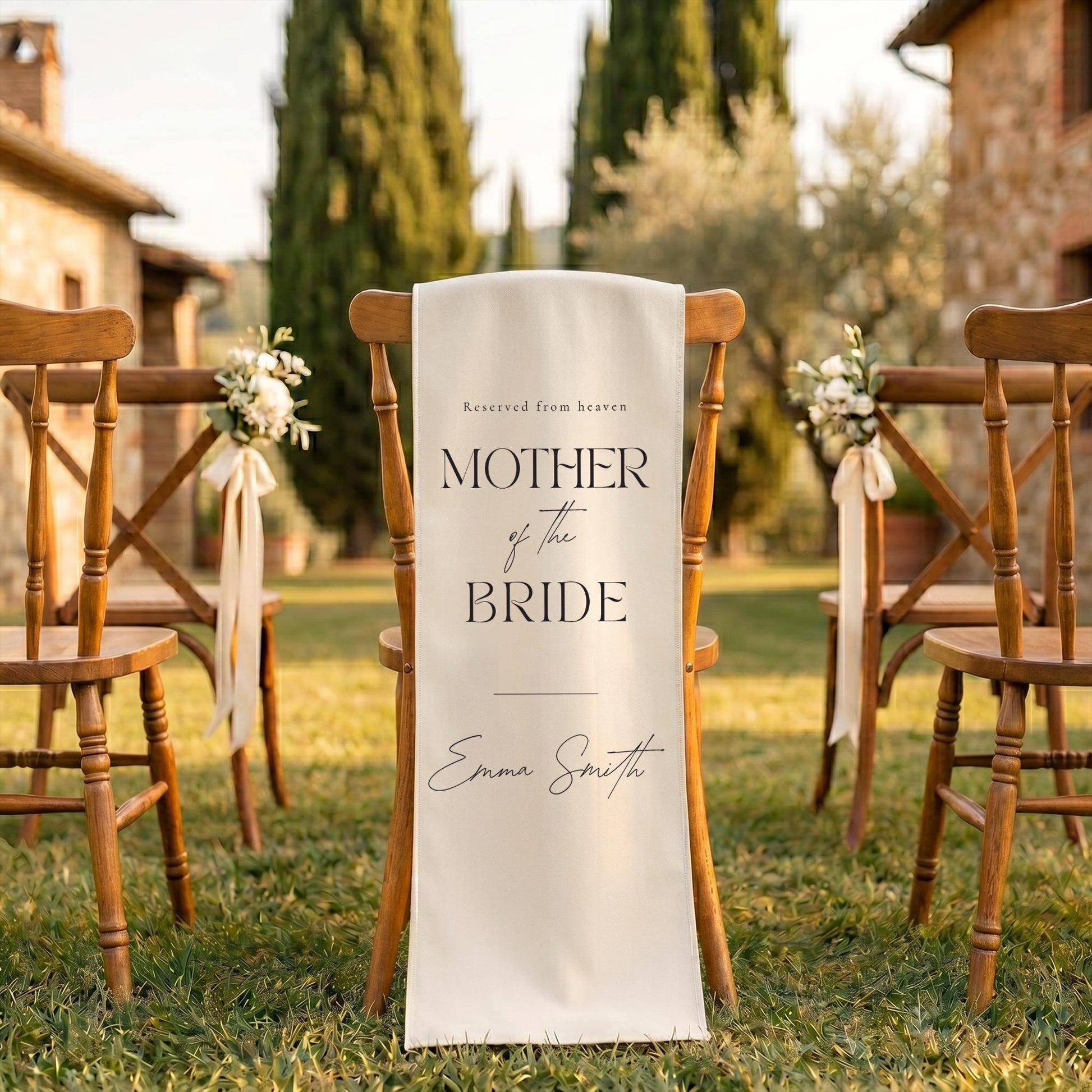 Personalized Photo Memorial Wedding Sign, Italian Linen Banner, Tuscan Chair Decor